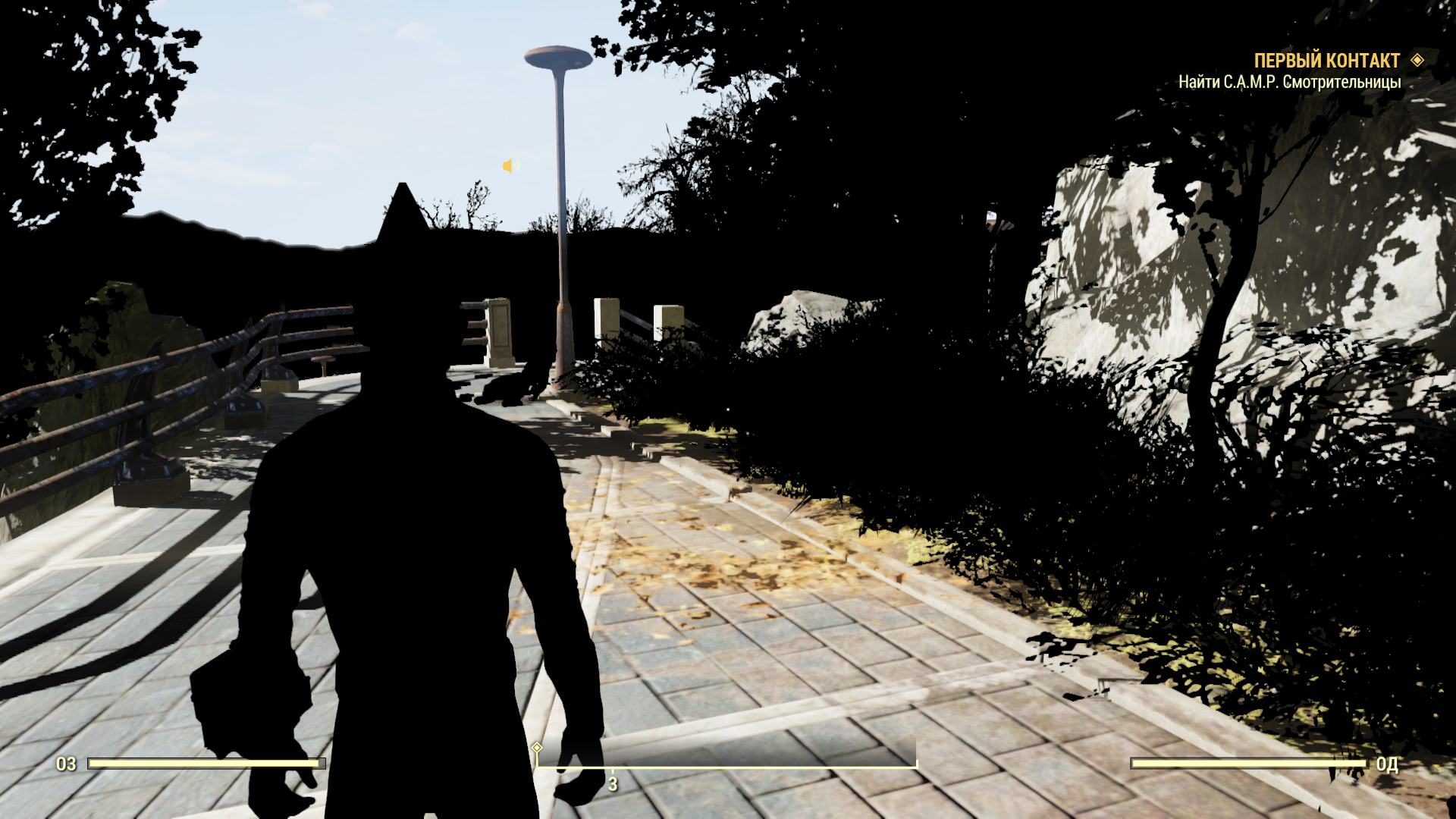 The black texture of the character, trees and shrubs (Fallout 76)